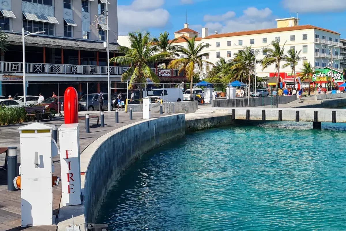 The Nassau waterfront on New Providence, The Bahamas, seen from Prince George Wharf