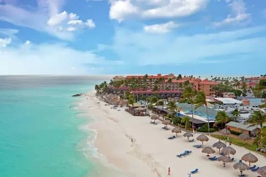Turquoise water and white sand along Aruba's calm west coast