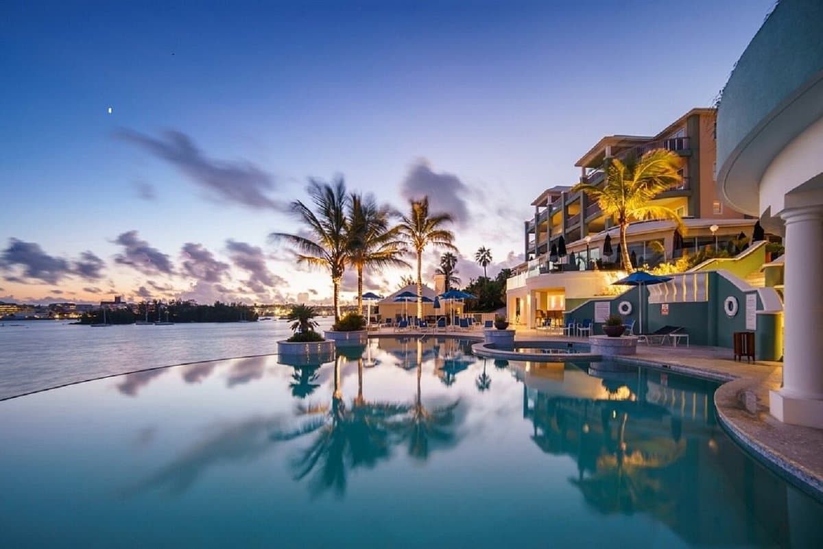 Pastel waterfront buildings of Hamilton, the capital of Bermuda
