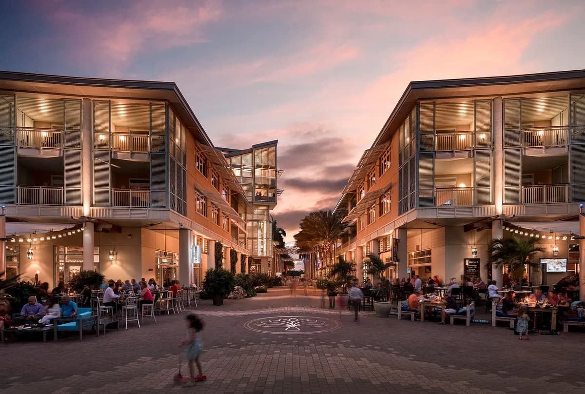 The waterfront and shops at Camana Bay near George Town, Grand Cayman