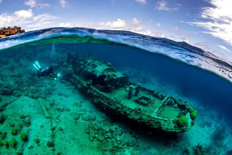 A diver over a healthy fringing reef in Curaçao