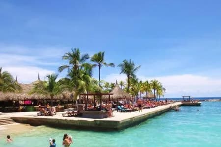 Beach club and calm bay at Jan Thiel, southeast Curaçao