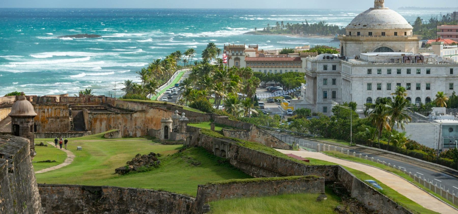 Castillo San Cristóbal, the Capitol, and the Atlantic coastline of Old San Juan, Puerto Rico