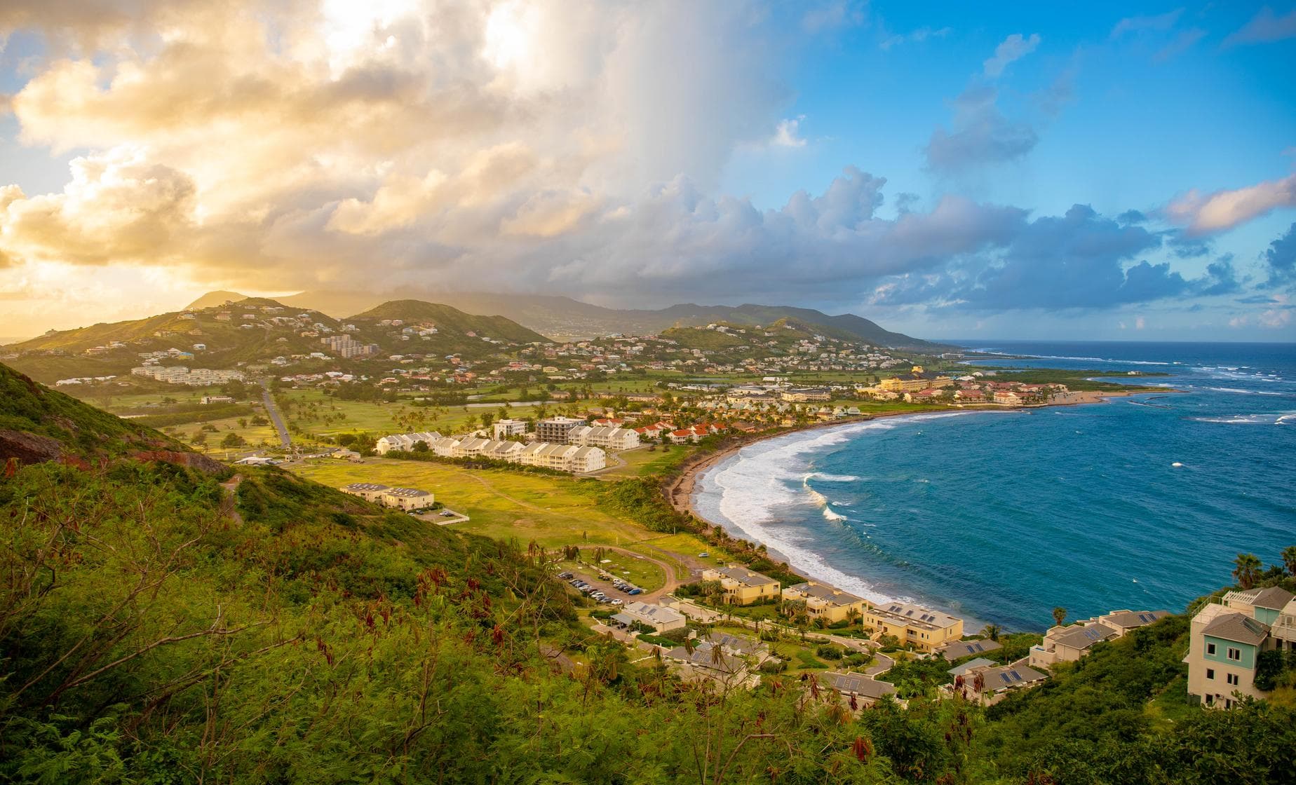 St. Kitts coastline and Frigate Bay at sunset