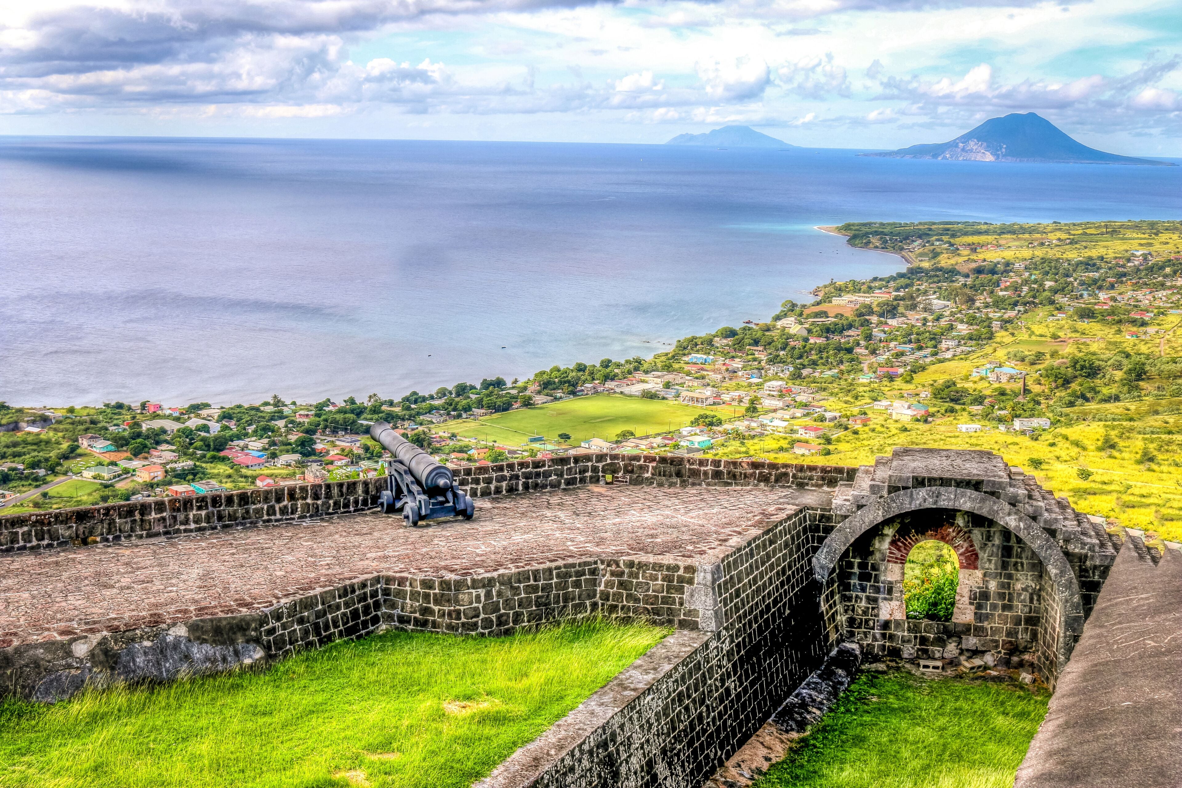 Brimstone Hill Fortress overlooking the St. Kitts coastline and the sea toward Sint Eustatius