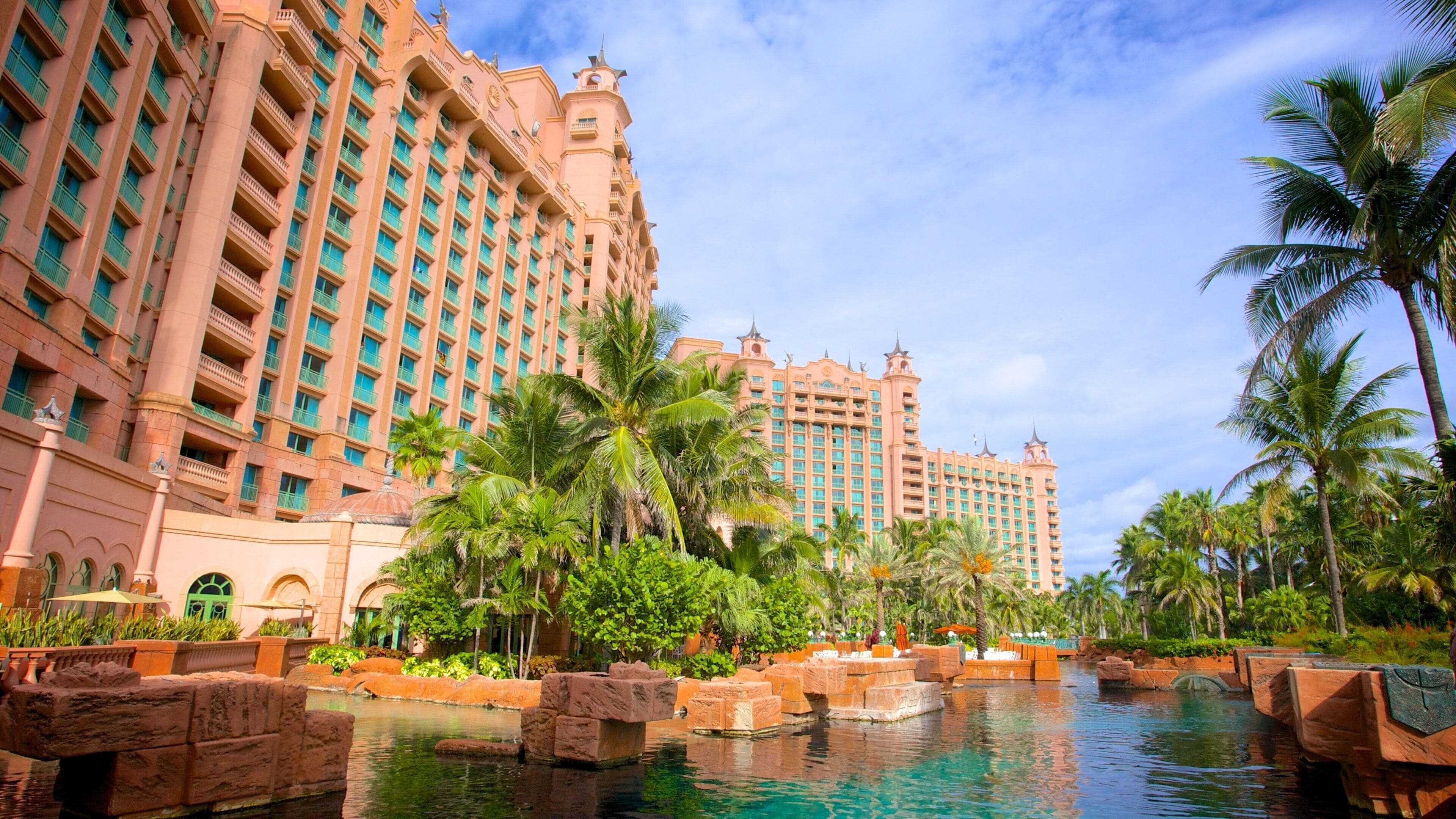 Colourful colonial buildings and a busy waterfront street scene in Nassau, the capital of The Bahamas