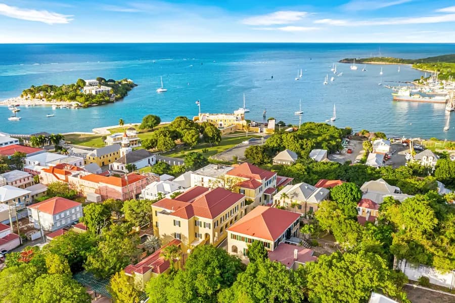 Aerial view of historic Christiansted and Fort Christiansvaern