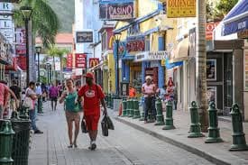 Colorful shopfronts along Front Street in Philipsburg, Sint Maarten