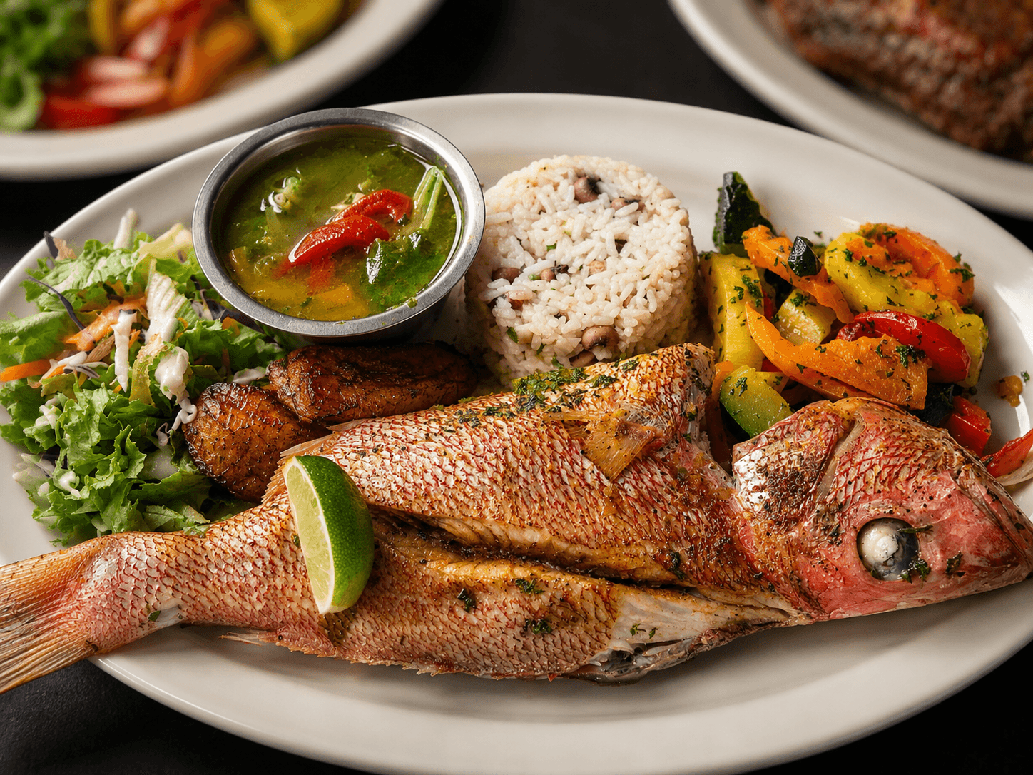 Whole Red Snapper Cooked with Garlic Butter With Rice